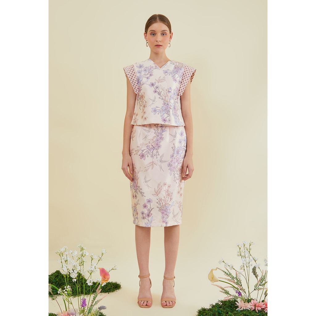 ESYE - Akasia Set Top & Skirt | Set Atasan Boxy Rok Pensil Motif Bunga