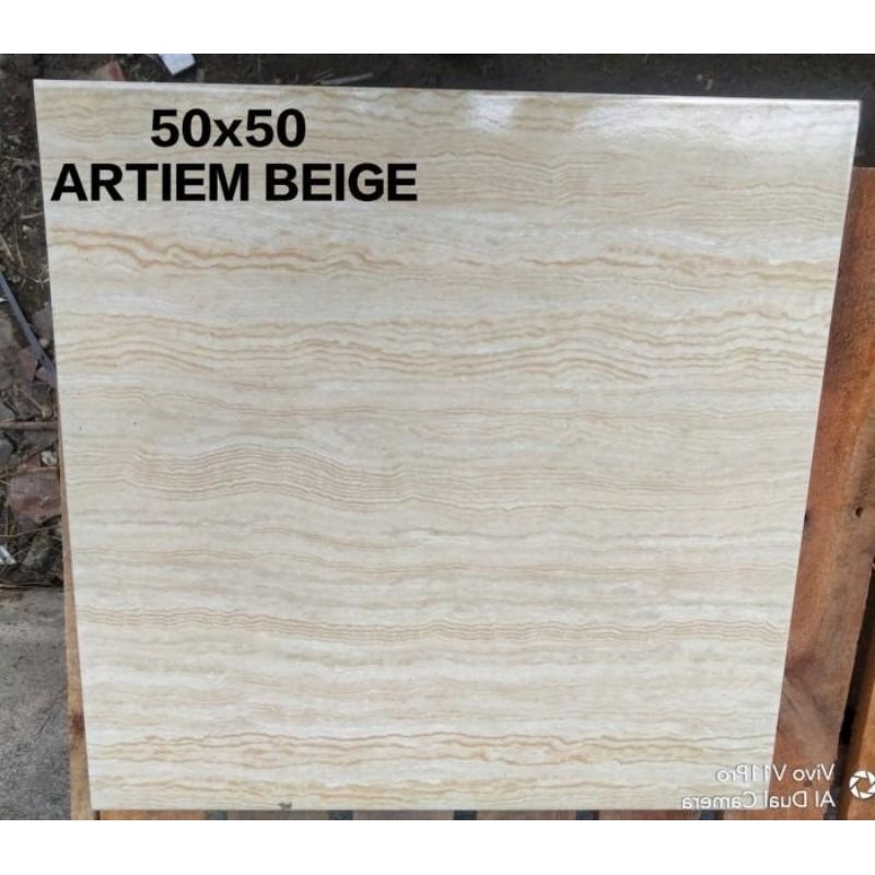 Keramik 50x50 Glossy Motif Salur / Keramik Ukuran 50x50 / Keramik Lantai 50x50 / Mulia Artiem Beige