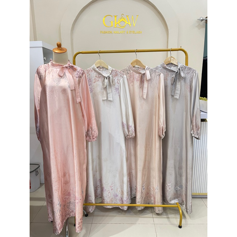 B904 gamis satin mix semi sutra/gamis satin motif bunga