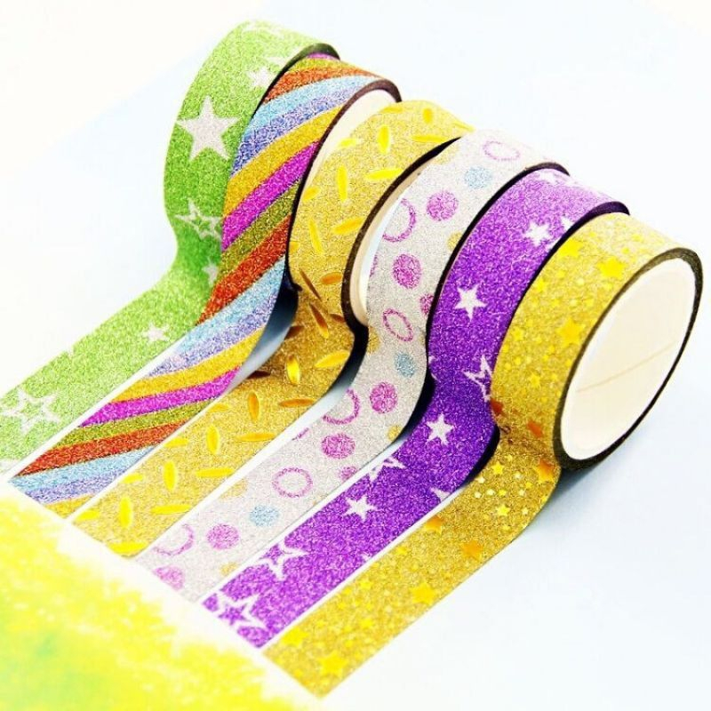 

Isolasi Solasi Glitter Warna Warni Polos Motif Decoration Tape