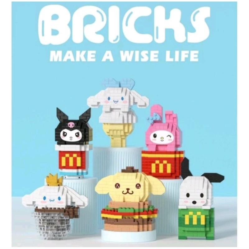 mainan mini bricks cinnamonroll,mini bricks kuromi,mini bricks sanrio,mini bricks sanrio seri fastfo