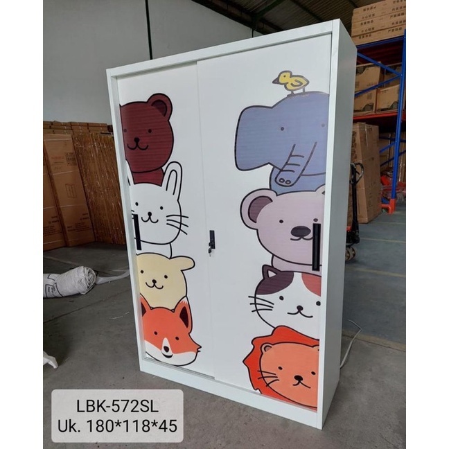 Lemari Baju Besi Sliding Lemari Sliding Baju Anak - Lemari Pakaian lebar 120 cm - Lemari Anak - Lema
