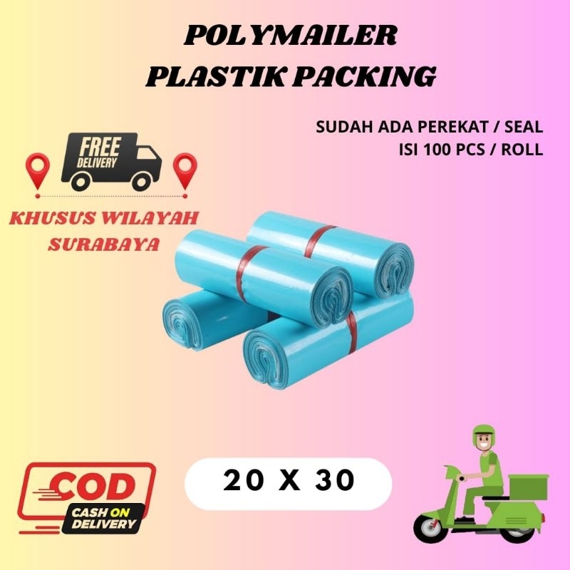 

Polymailer Olshop plastik packing Warna Biru muda Glossy Isi 100Pcs Lem Perekat Termurah Grosir