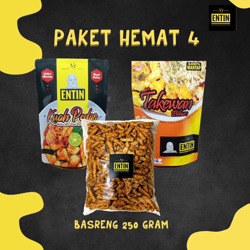 

DISKON AKHIR BULAN Paket Hemat NY ENTIN 4 isi Baso Aci Takewan Bihun dan Basreng 25gr Ny Entin