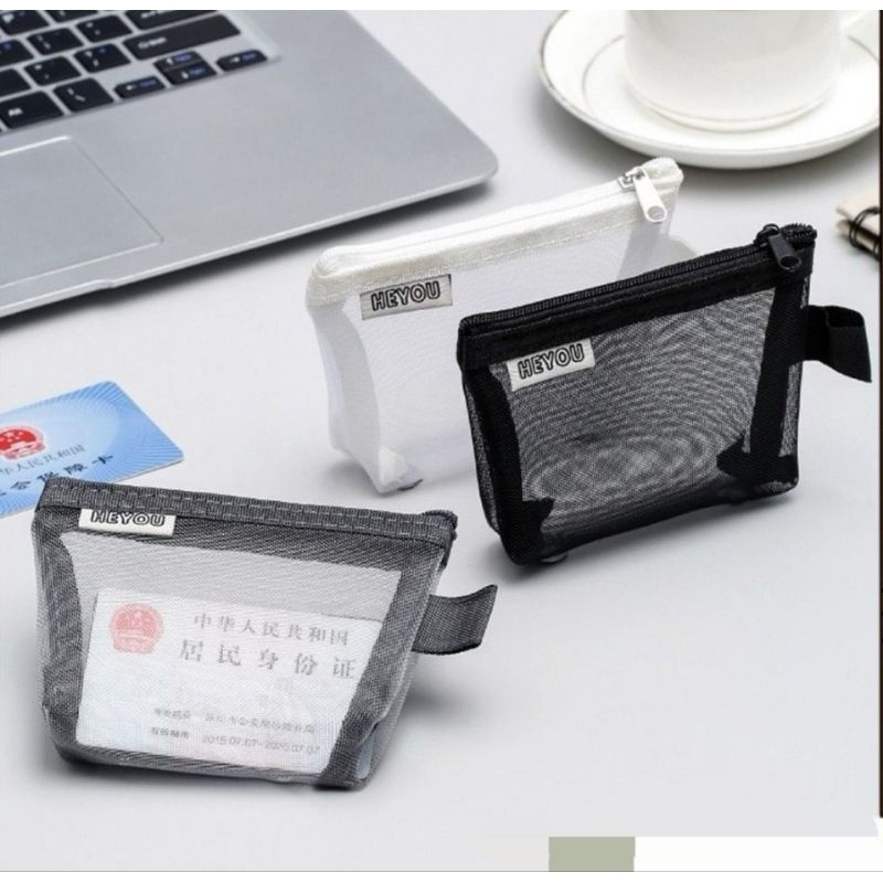 Pouch Kosmetik Mini Jaring Pouch Makeup Mini Transparan Tas Travel Organizer Travel Dompet Makeup