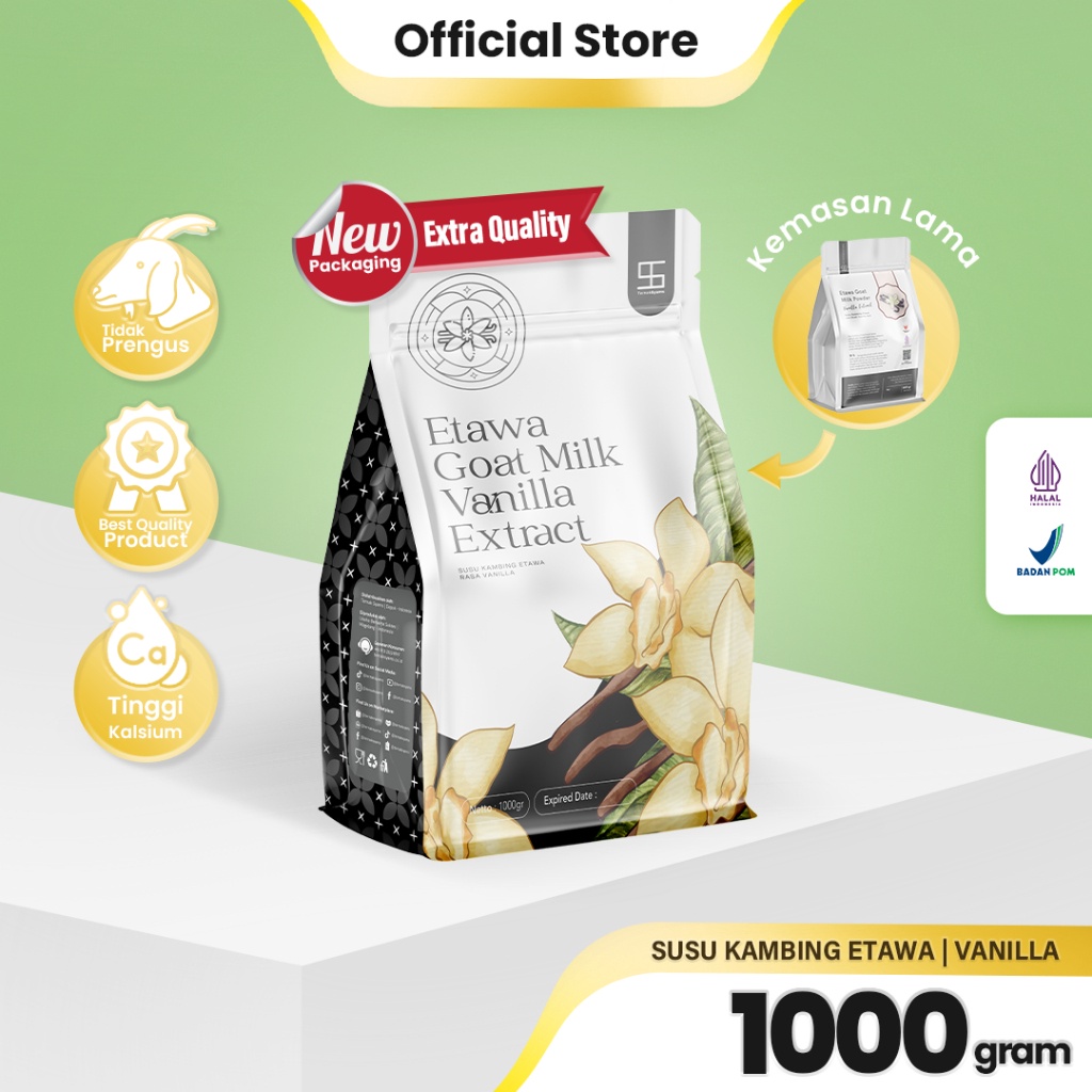 

Terlaris Ternak Syams Susu Kambing Etawa Bubuk Rasa Varian Vanilla Vanila Syams 1 gram Pure Murni Alami Organik Pasteurisasi tanpa campuran gula Original Mentah Kiloan Asli Natural 1 Kg vanila vanili vanilli