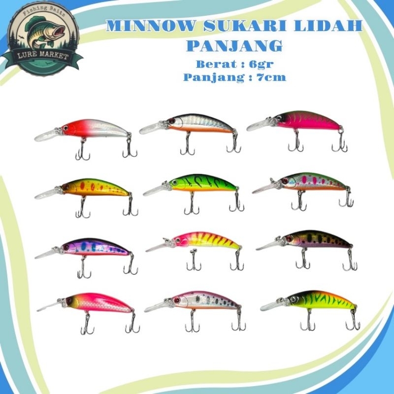 minnow sukari lidah panjang 6gram 7cm sinking umpan pancing umpan casting .A08