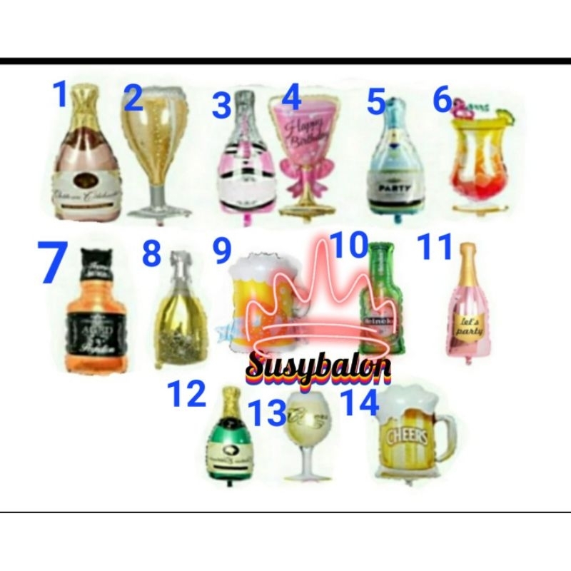 Balon foil botol besar/foil motif botol minuman/foil botol wine/balon foil ulang tahun