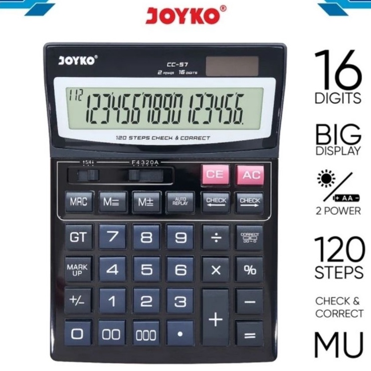 

Calculator JOYKO CC 57 16 Digit CHECK CORRECT Kalkulator BESAR CC57 ORI