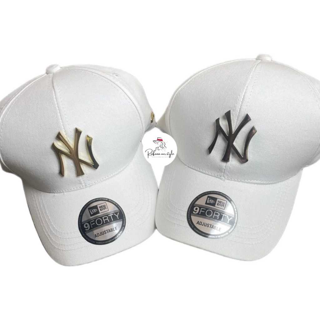 Topi Baseball putih NY logo besi metal badge casual premium full tag unisex