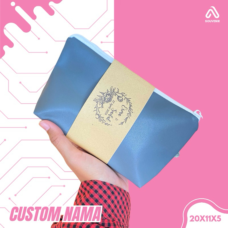 AISYGIFT17 Pouch Souvenir Dompet Kulit Packing Custom Nama Pengantin
