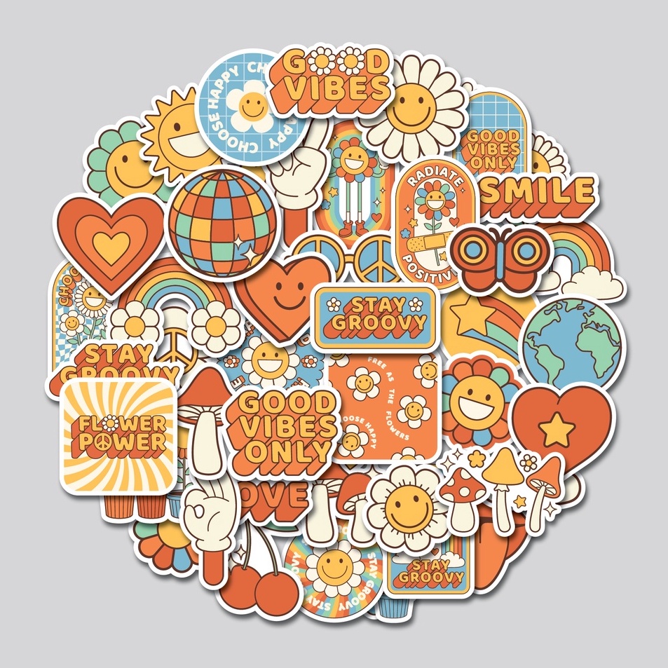 

Baru STICKER PACK GROOVY HIPPIE STIKER TUMBLER LAPTOP STIKER KOPER HELM