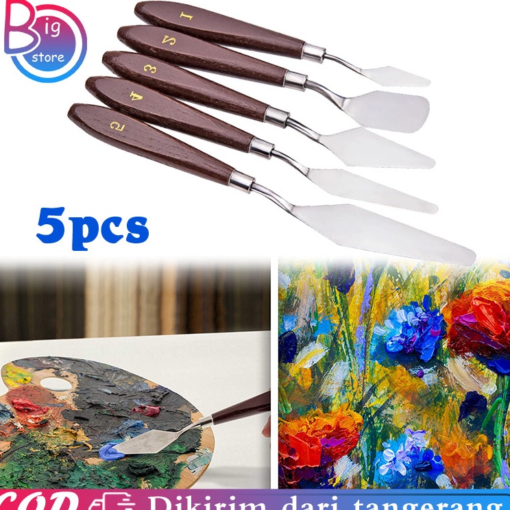 

Isi 5pcs Pisau Palet Lukis Stainless Steel Pisau Lukis Palette Painting Pallete