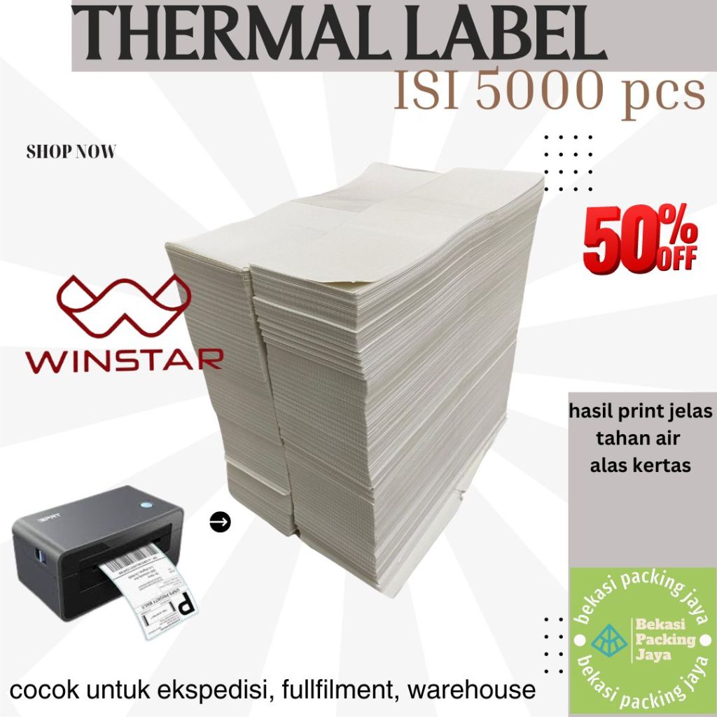 

Kertas label stiker thermal lipat 100x150 isi 5000pcs Winstar (lima ribu lembar)