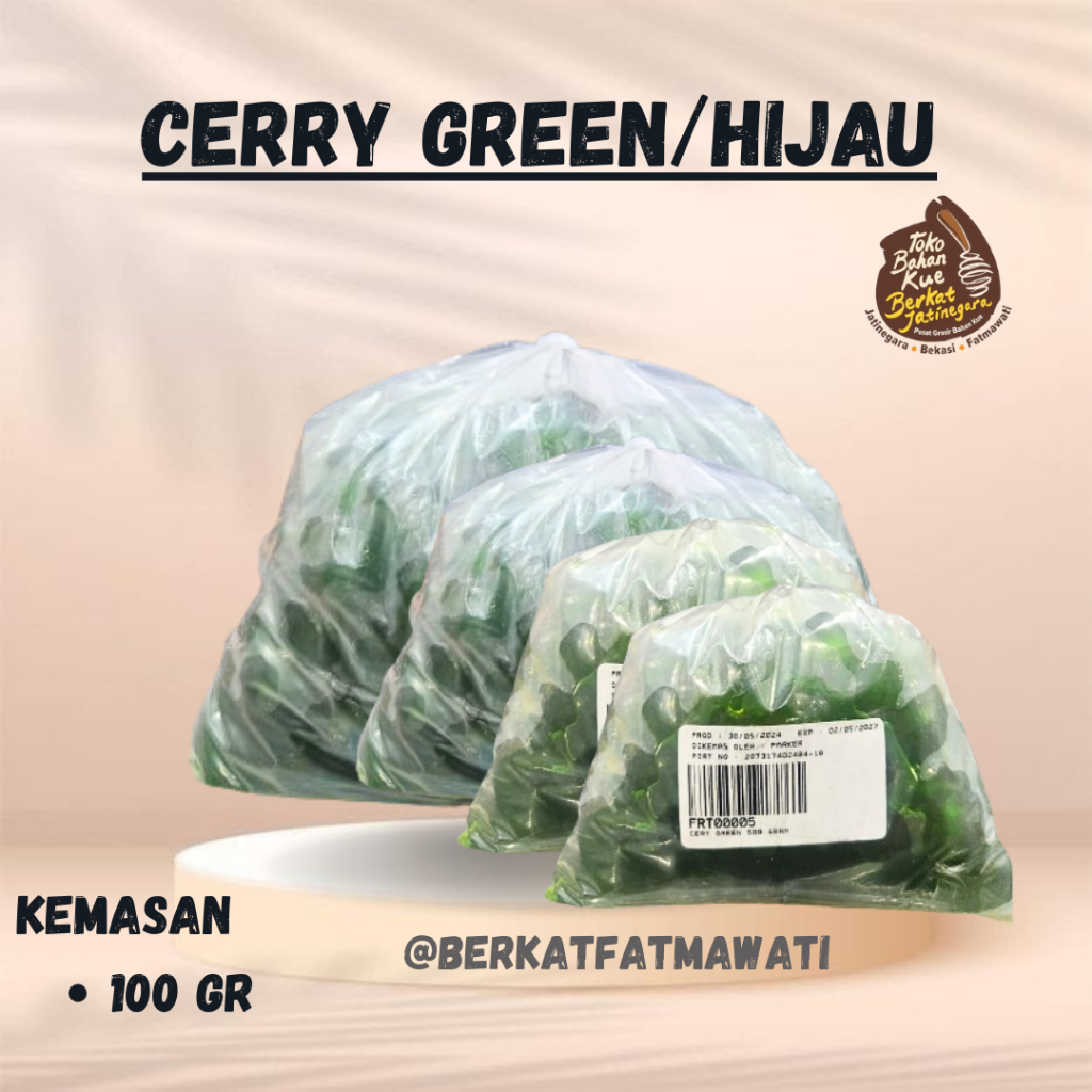 

BUAH CERRY GREEN COCOK UNTUK HIASAN TOPING KUE 100 GR