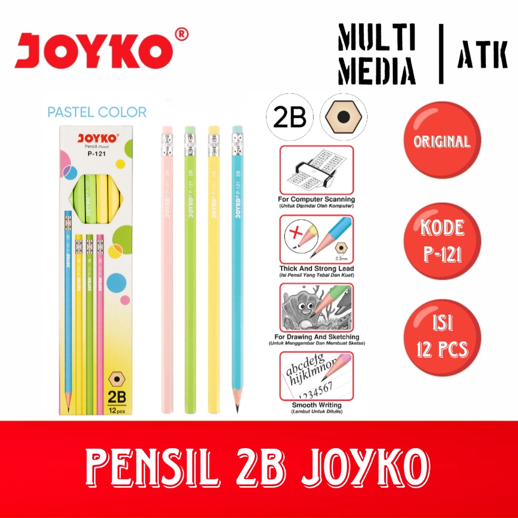 

PENCIL / PENSIL 2B JOYKO P-121 (12 PCS) ERASER