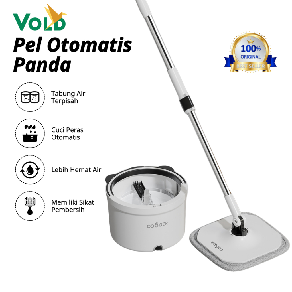 VOLD MEDAN Alat Pel Lantai Putar Panda Spin Mop Otomatis Memisahkan Air Kotor dan Bersih dengan Embe