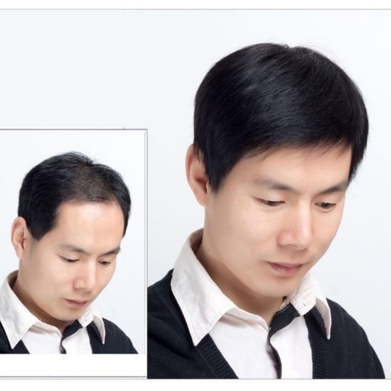 Wig Pria Korea Rambut Pendek Warna Hitam Dengan Poni Pendek Miring Gaya Pria Elegan