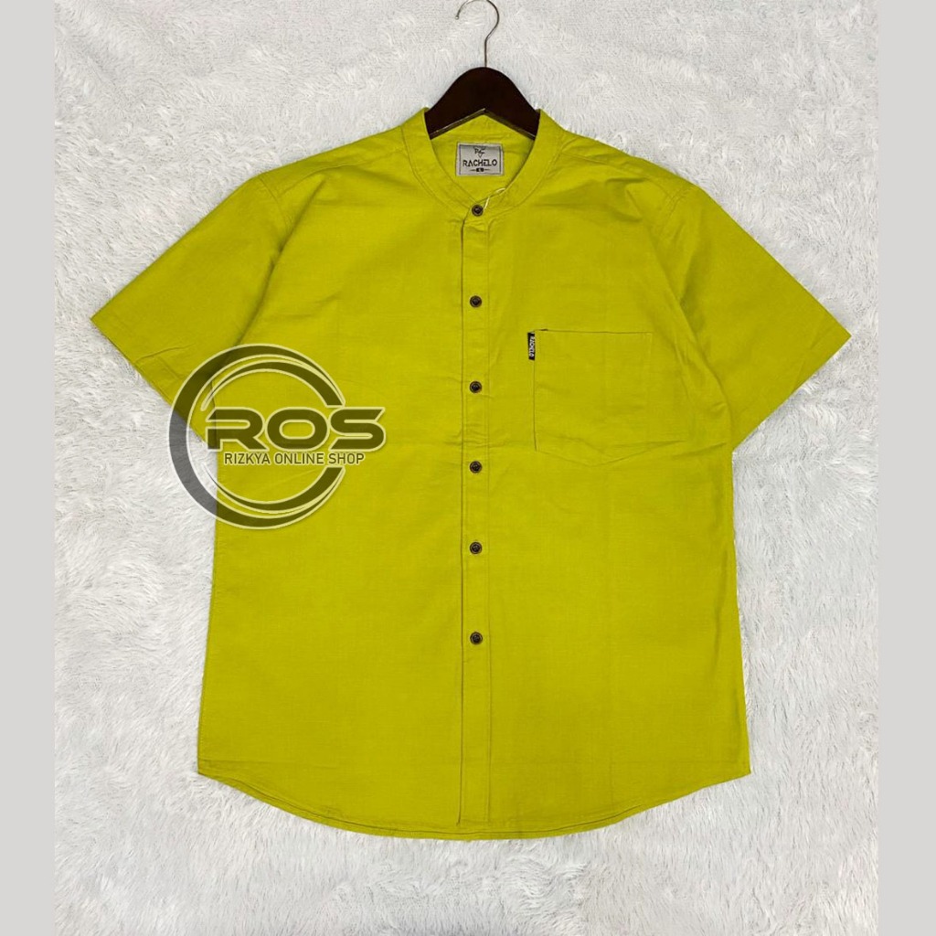 Kemeja Pria Polos Lengan Pendek Kuning Lemon Karah Sanghai Slimfit Premium Distro Bahan Katun Cigare