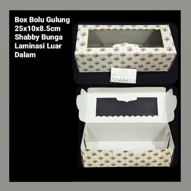 

( 5 pcs ) Dus Kotak Kemasan Bolu Gulung Ukuran 25x10x8 cm Box Hampers Lapis Legit Motif Shabby Bunga