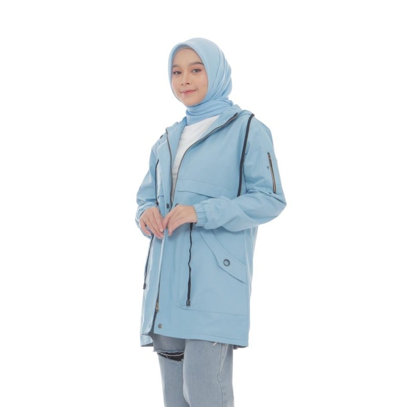 Thiago Official,Jaket Parka Wanita Madina Bahan Baby Kanvas Full katun Warna Biru Muda