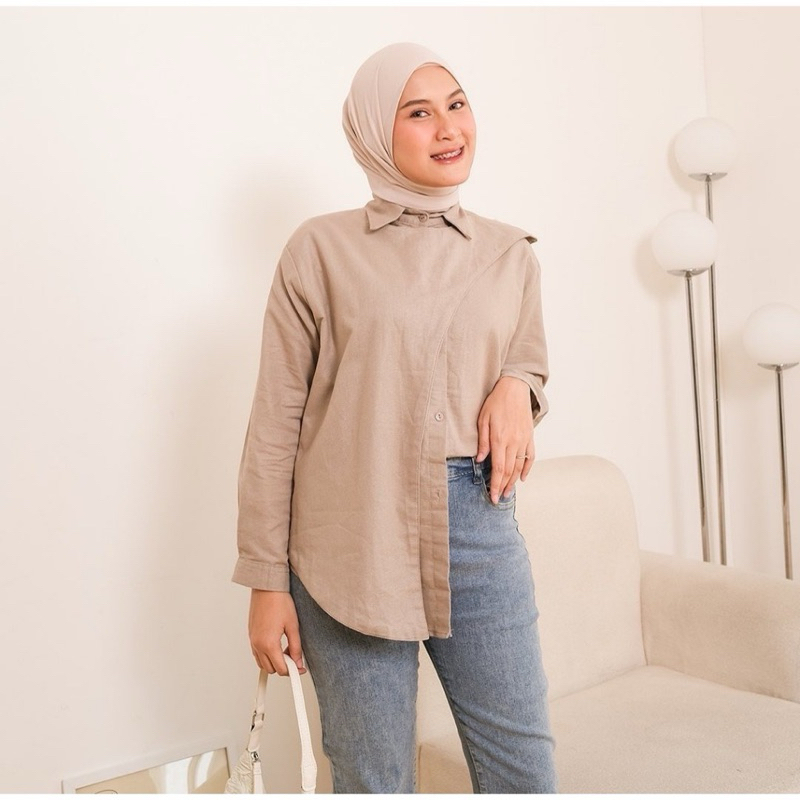 Kemeja Linen Wanita Oversize - Kemeja Hawa Shrit - Kemeja Hawa Wanita Kekinian