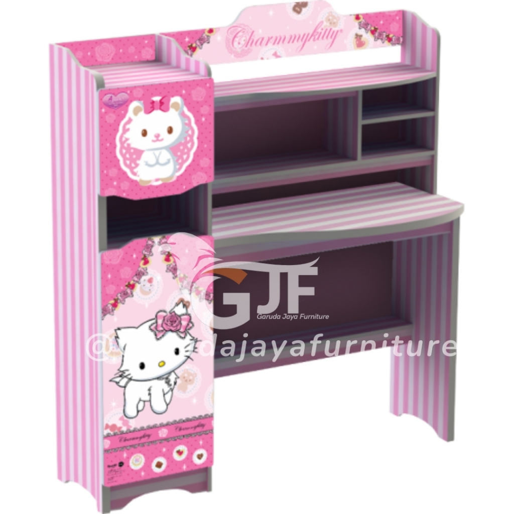 MEJA BELAJAR KARAKTER/MEJA BELAJAR BESAR/STUDY DESK/MEJA BELAJAR DENGAN RAK LEMARI/MEJA BELAJAR PINK