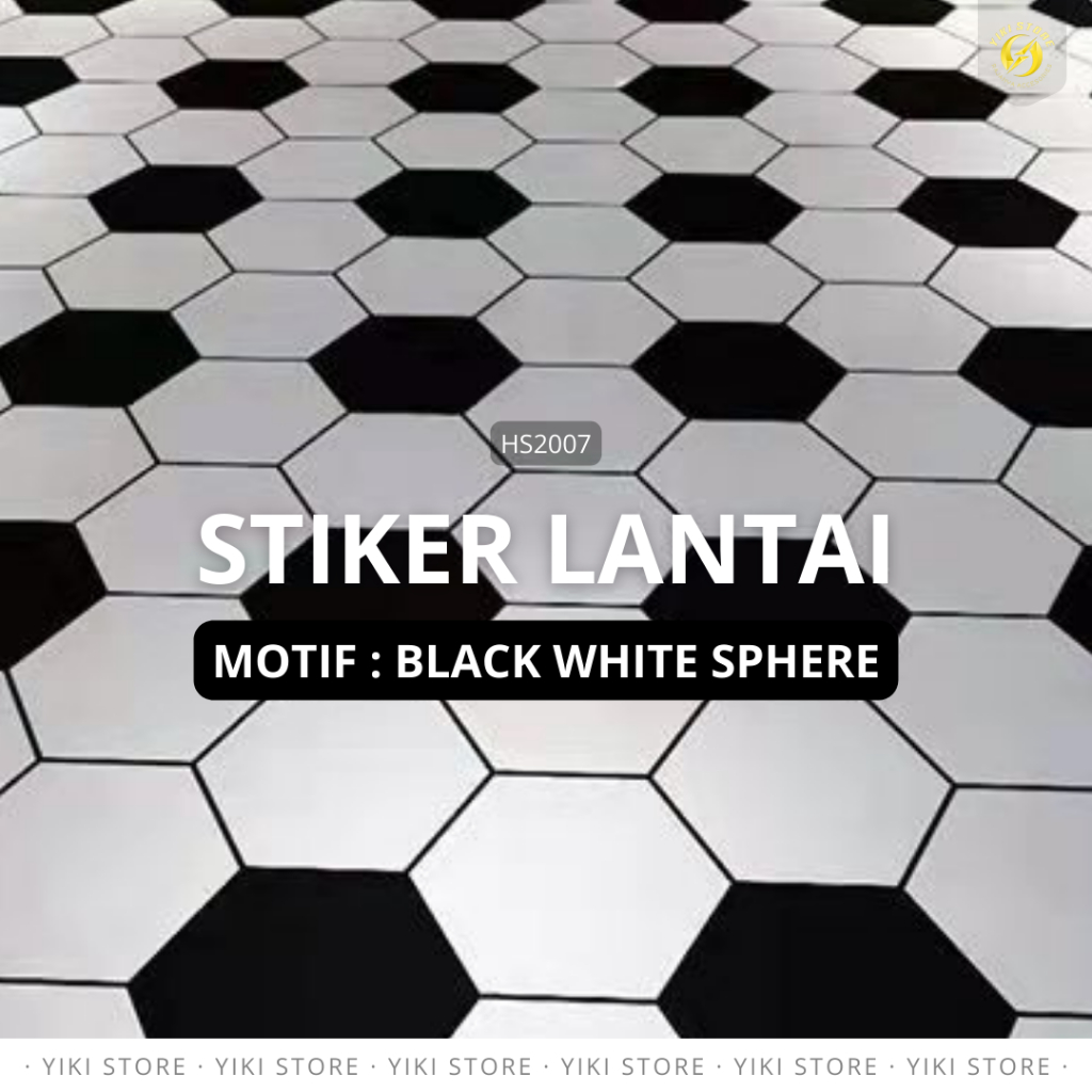 Stiker Lantai & Dinding motif HITAM PUTIH SEGIENAM SPHERE | Wallpaper Kamar Mandi Toilet Dapur Tamu