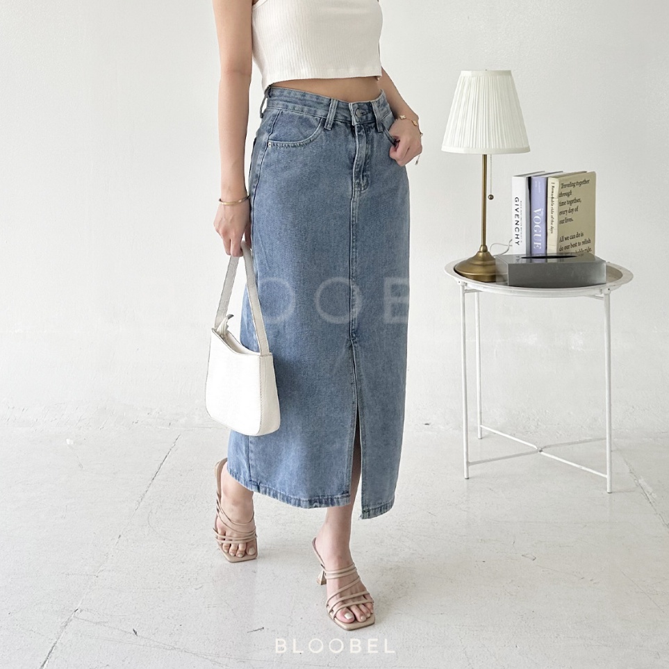 KODE J48G Bloobel  Adele Jeans Skirt ROK45 Midi Skirt Jeans Rok Ramadhan Bukber Iftar Lebaran Ngabub