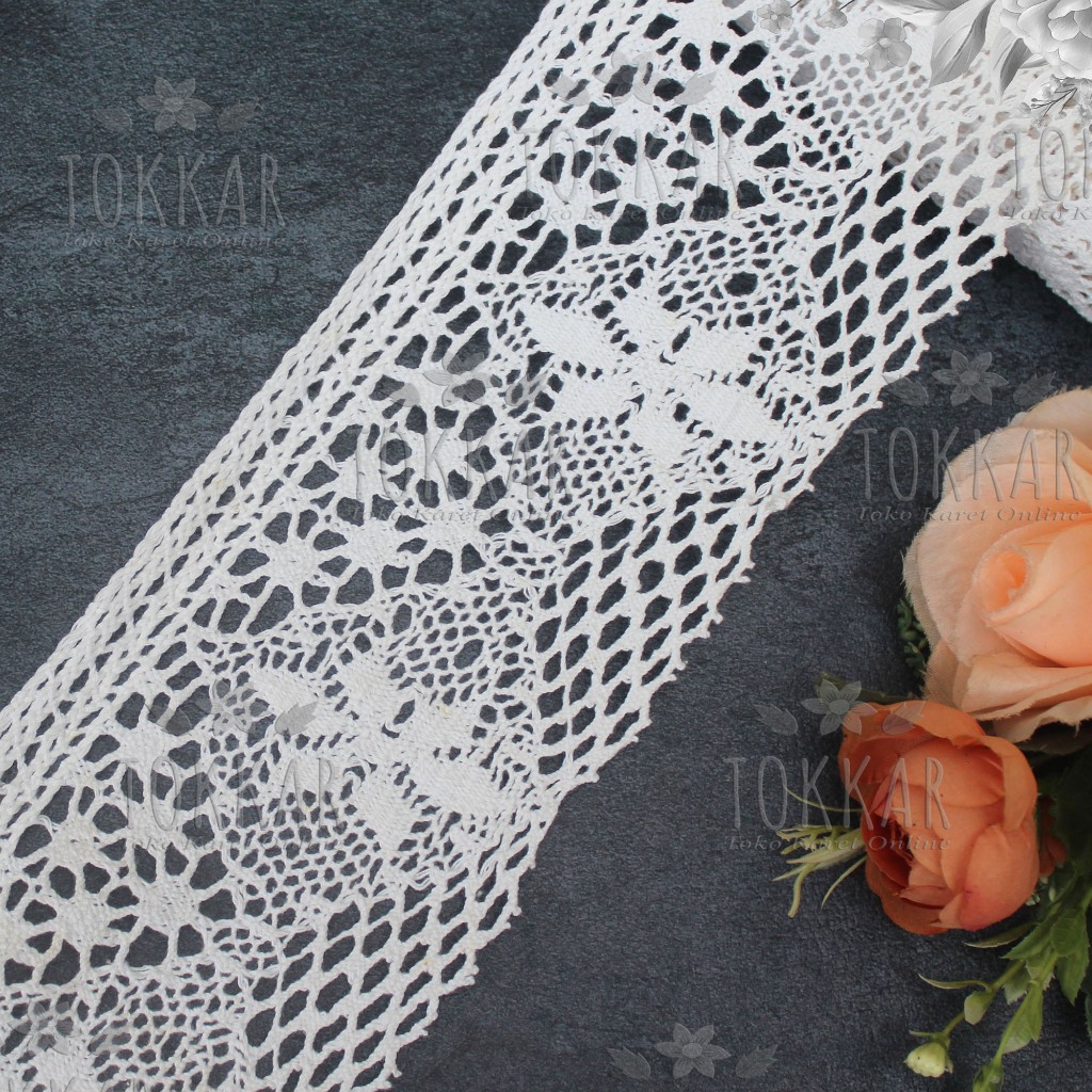 (Per Meter) RDR740 Renda Rajut Tengahan Cantik Putih Lebar 11Cm
