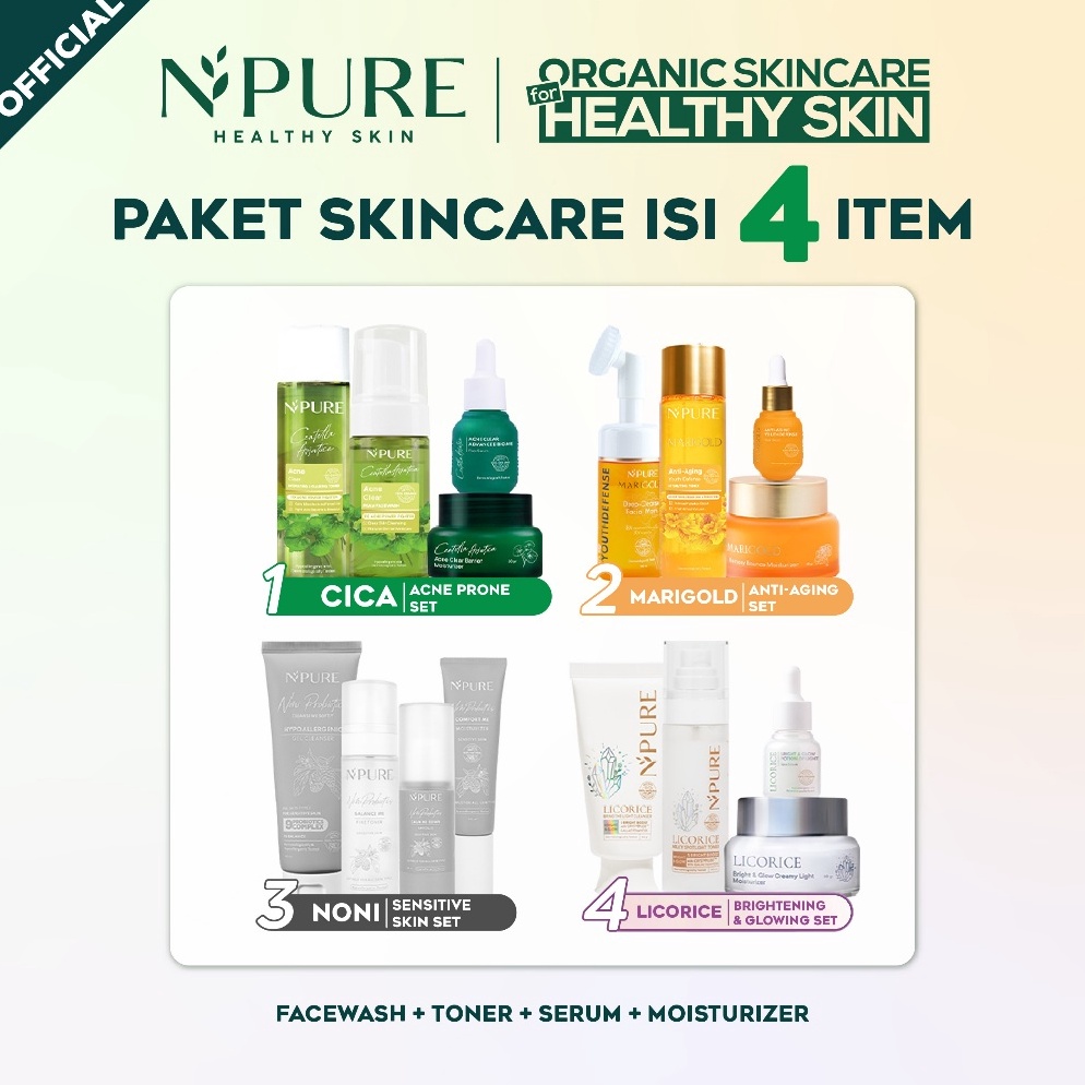 KODE K32K NPURE4 PCS Paket Face Wash  Toner  Serum  Moisturizer Cica Acne  Marigold Anti Aging  Noni