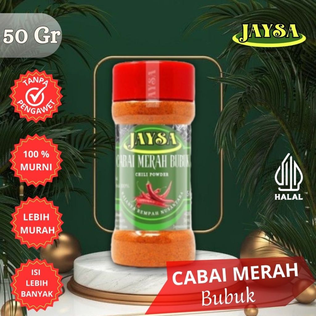 

JAYSA - Bubuk Cabai 50 gr / Chili Powder / Cabe Merah Bubuk / Ground Red Chilli / Cabai Merah Bubuk / Bubuk Cabe Cabai Bubuk / Serbuk Cabai Merah / Cabai Bubuk Murni / Pure Chili Powder / Cabe Bubuk Asli