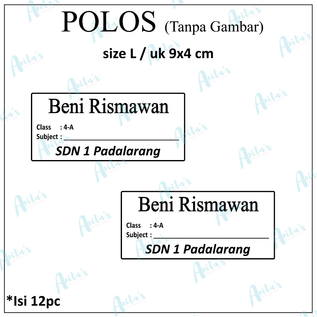 

12pc STIKER NAMA BUKU PELAJARAN ANAK SEKOLAH Tanpa Gambar / POLOS | size L / 9x4 cm | CUSTOM