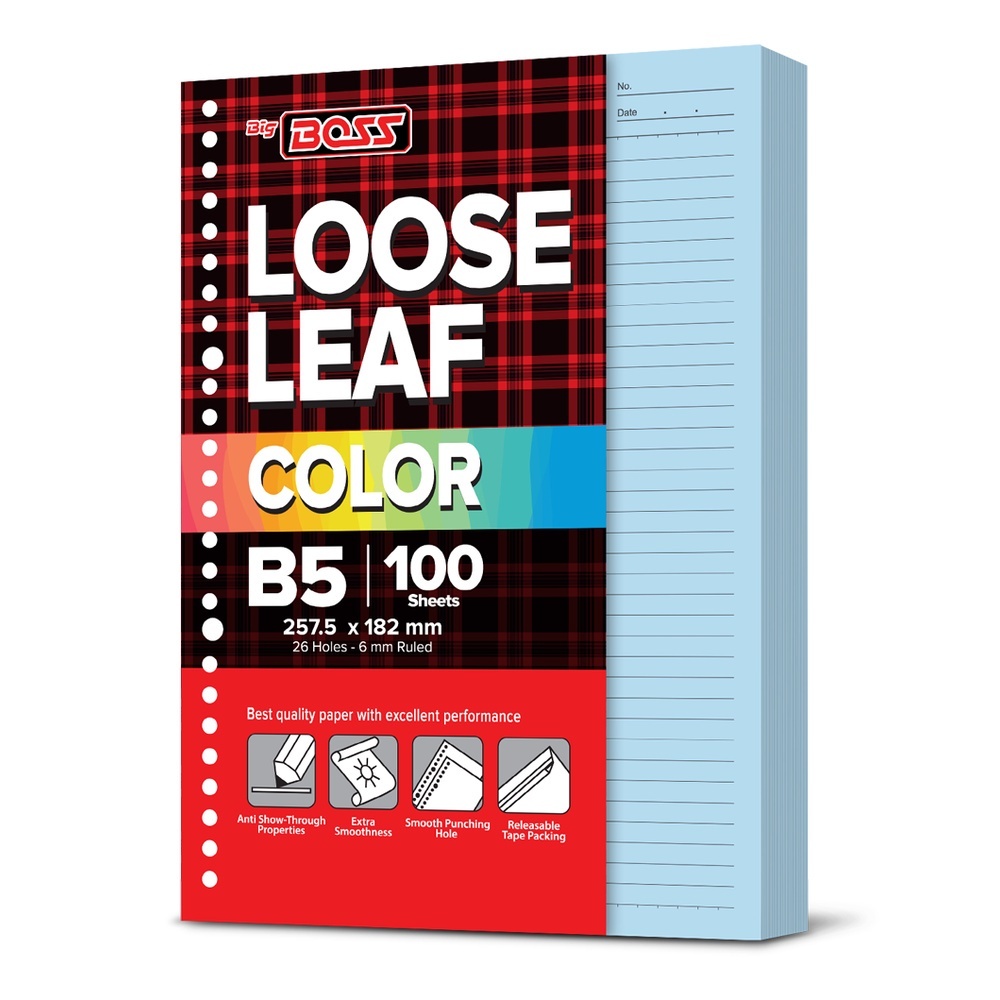

Loose Leaf Big Boss B5 Garis Berwarna isi 100 Lembar / Isi Binder Garis Berwarna