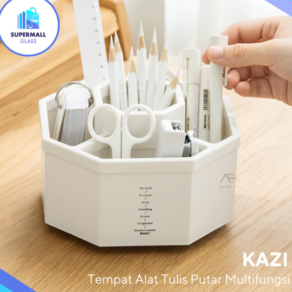

Klasik Supermall Glass COD Tempat Penyimpanan Serbaa Box Alat Tulis Makeup Putar Rotating Stationery 5 Sekat Multifungsi Aesthetic