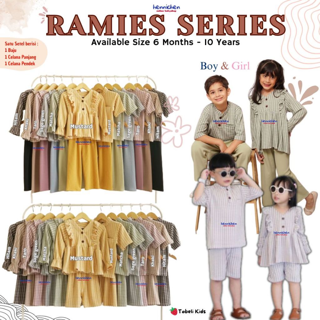 TOBELI 3PCS RAMIES SET SETELAN BAJU ANAK PEREMPUAN DAN LAKI LAKI BAJU LEBARAN ANAK 6 BULAN - 6 TAHUN