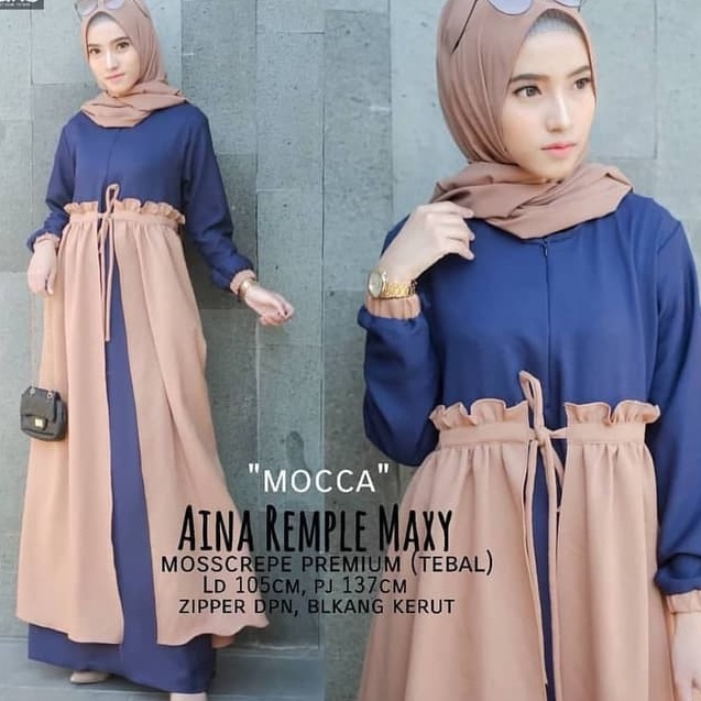Ready Stok Baju Wanita Terbaru Aina Dress Maxi Rempel Termurah Dresslim wolly cmb RABBANI gamis wani