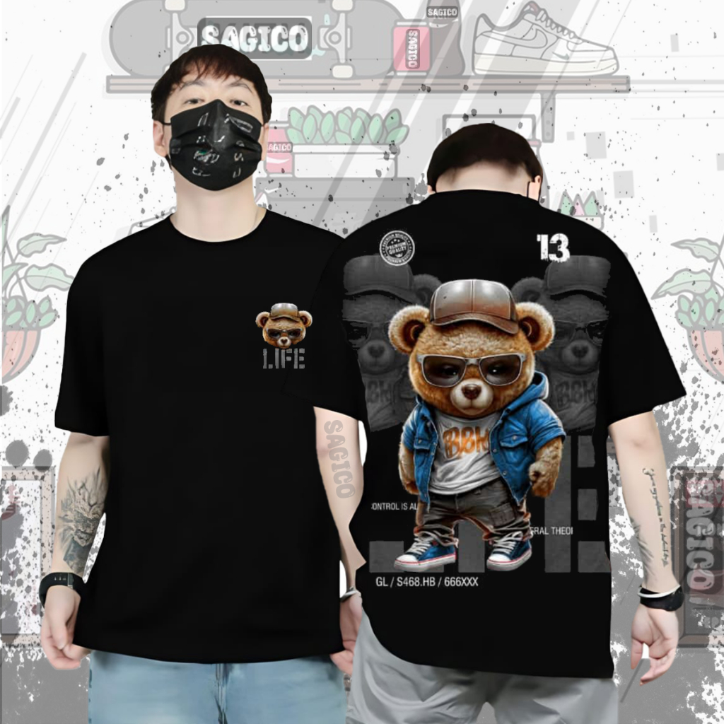 Baju Kaos Tshirt Distro Pria Cowok Sablon Lengan Pendek Motif Boneka Beruang Life Trendy Keren Cod