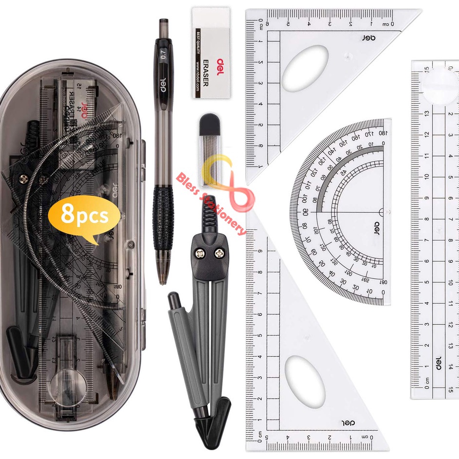 

Jangka penggaris busur sekolah DELI Compass Drafting Set Square Ruler