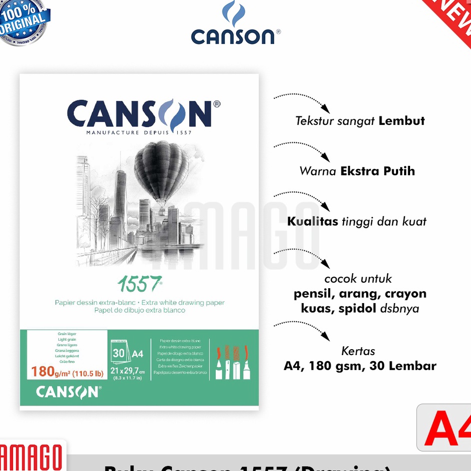 

Buku CANSON 1557 Extra White Drawing Paper 3 Sheets A4 21 X 297 Cm 18G Pad 24127414