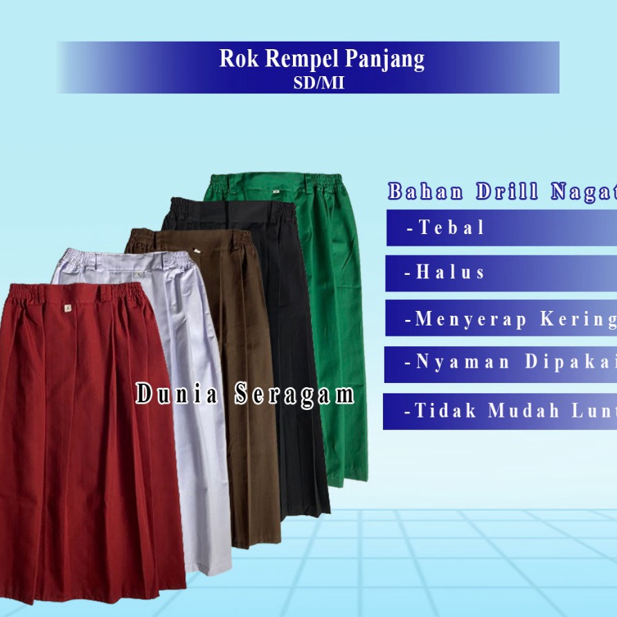 Star Seller Rok Merah Putih Coklat Hitam Hijau Panjang Anak Perempuan Wanita Rempel Lipit Plisket Ba