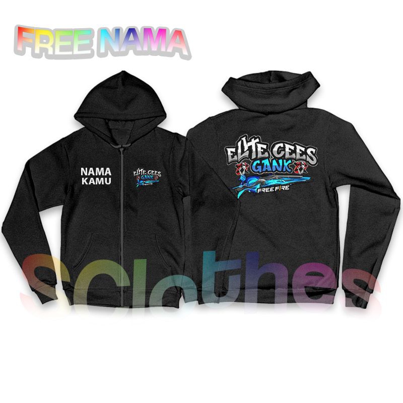 Jaket Anak Hoodie Zipper Anak Free Fire Kaos Anak ELITE CEES GANK VERSI SG AQUA FREE NAMA