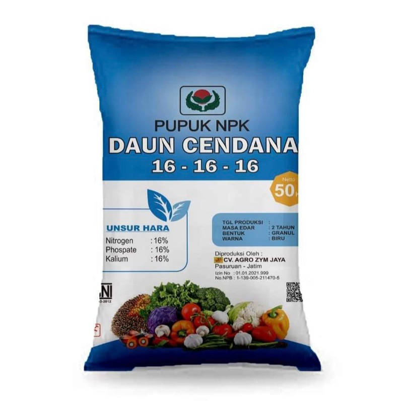 PUPUK NPK 161616 DAUN CENDANA ECER KEMASAN PLASTIK BIASA TANPA LABEL REPACK 1KG
