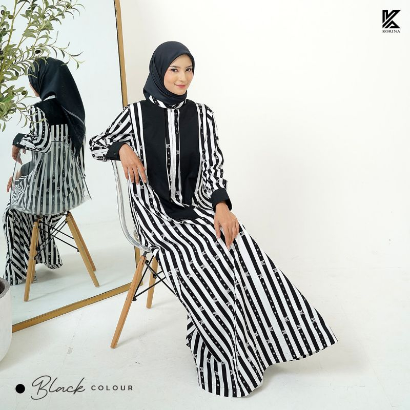 KORINA KEINAN DRESS BLACK SALUR HITAM PUTIH BAHAN KATUN PREMIUM