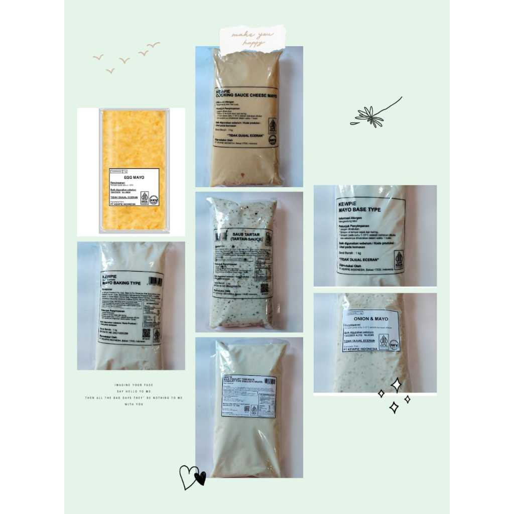

Kewpie Saos Spicy Mayo / Egg Mayo / Yoghurt Mayo / Onion&Mayo / Baking Mayones / Base Type / Tartar / Cheese Mayo 1kg Halal BPOM