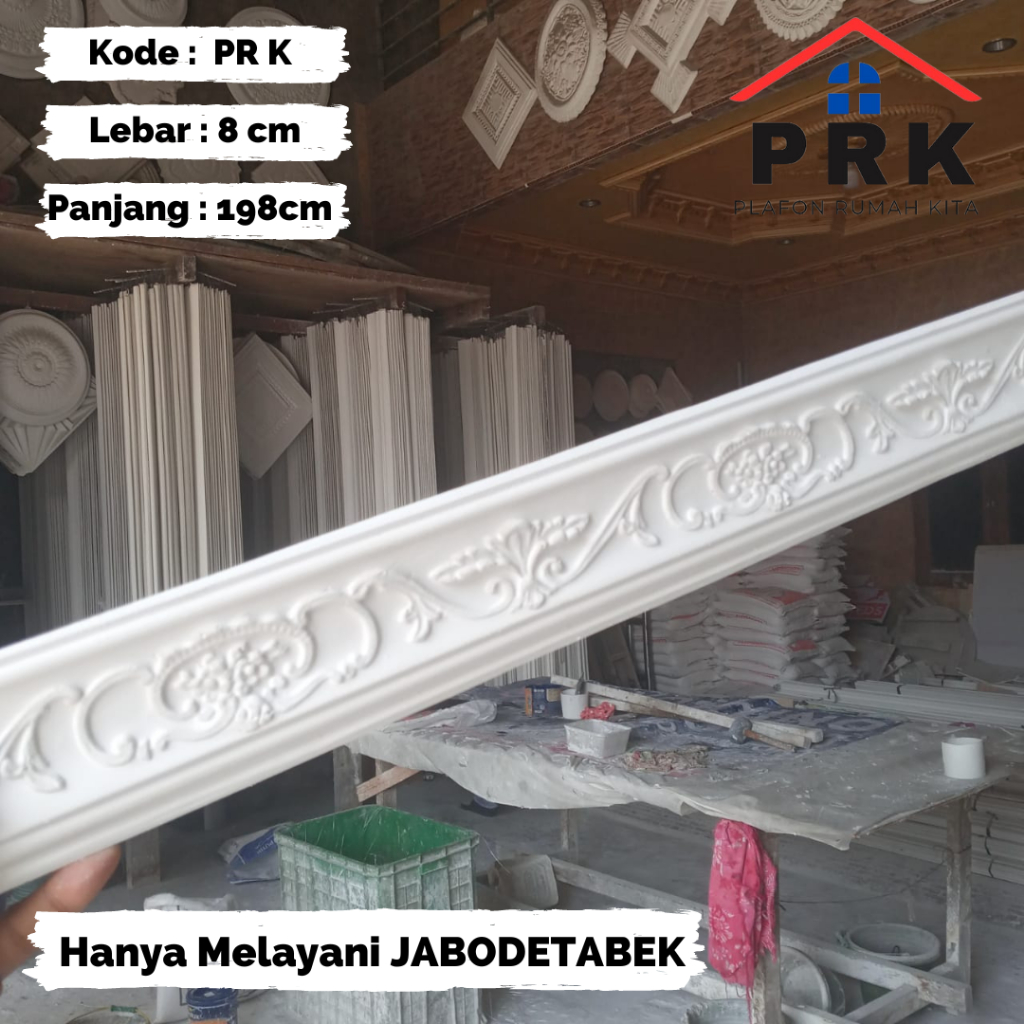 Lis List Gypsum Gipsum Motif PR K lebar 8cm Plafon ornament dekoratif untuk Interior Plafond hiasan 