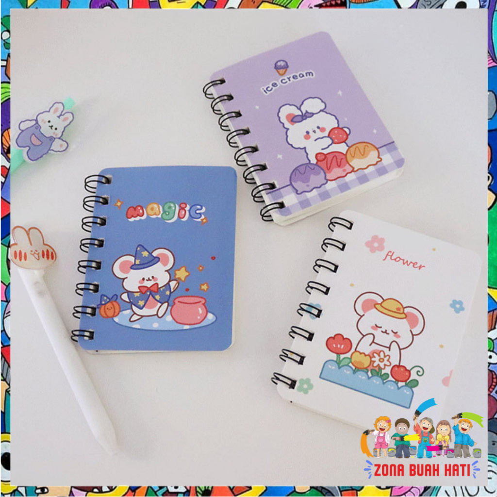 

ZBH Notebook Ring Motif Kartun Buku Catatan Memo Spiral Buku Tulis Mini Binder Karakter Murah