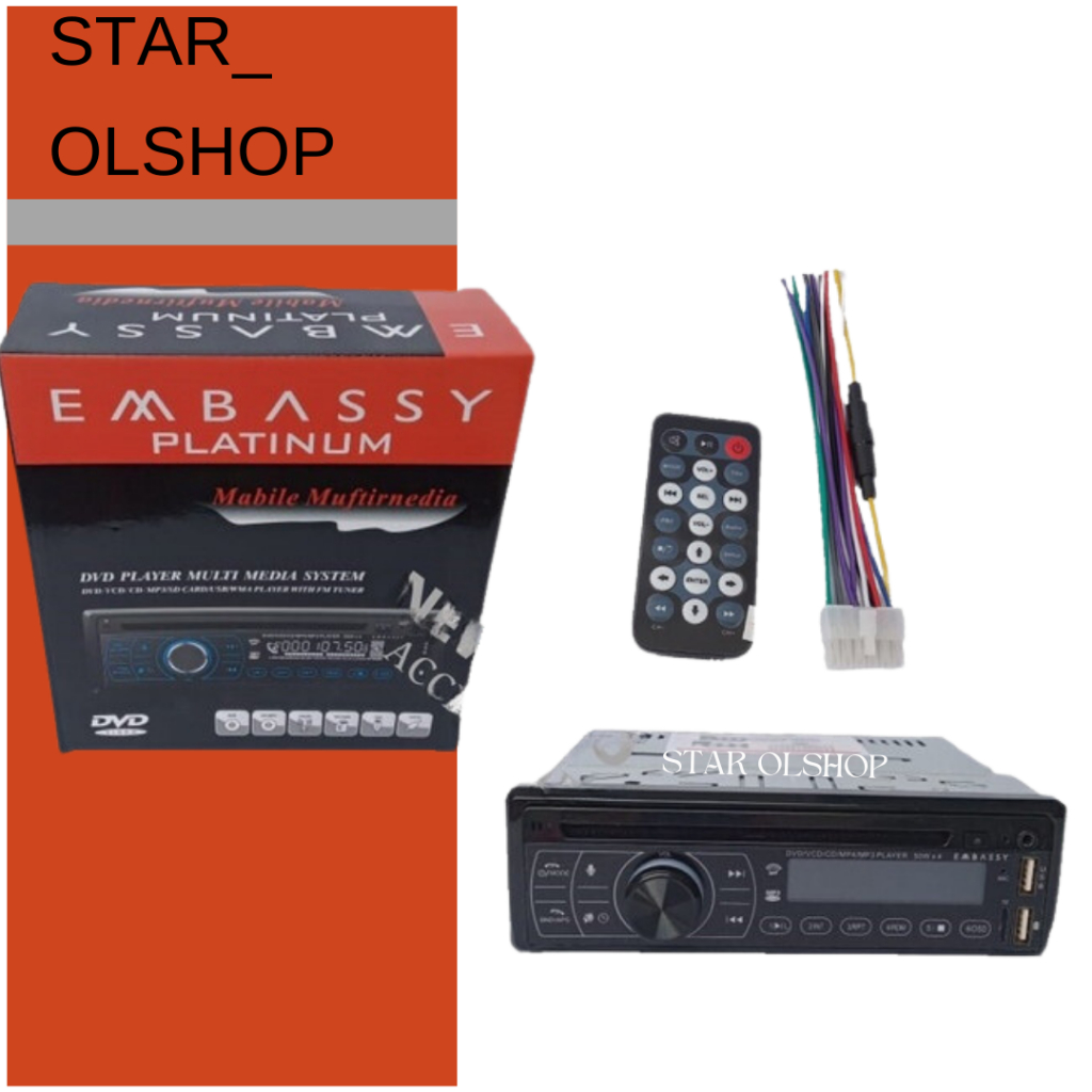 Head Unit Single Din Tape Mobil EMBASSY dvd usb bluetooth radio