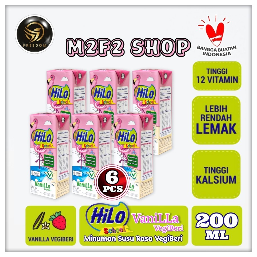 Susu HiLo School Rasa Vanilla Vegiberi Kotak UHT - 200 ml (Kemasan 6 Pcs)