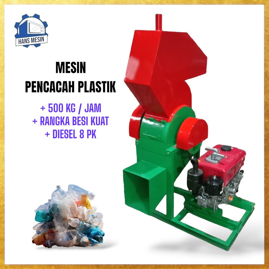 Mesin pencacah plastik 100 kg / jam + diesel 8 pk